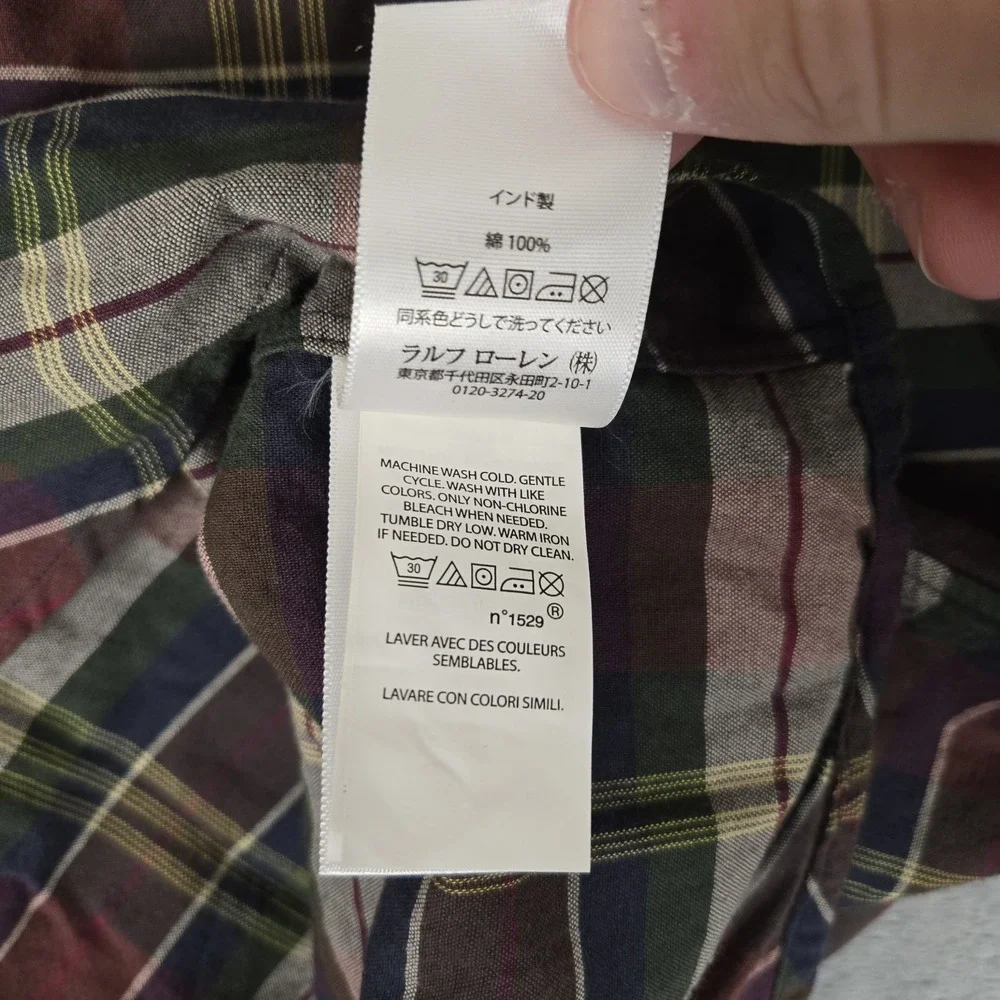 Polo Ralph Lauren Shirt Mens Large Indian Madras Plaid Lightweight Woven Cotton